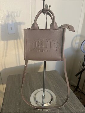 DKNY Mini Pebbled Leather Crossbody in Mauve Taupe